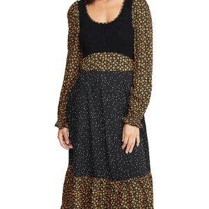 Opening Ceremony Mixed Media Long Sleeve Midi Dress In Goldenrod Multi